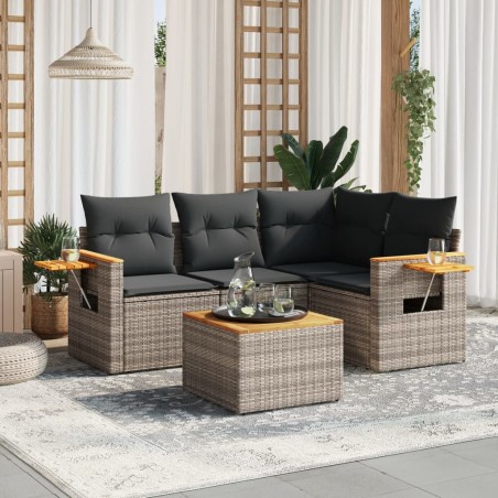 vidaXL Juego de sofás jardín con cojines 5 pzas ratán sintético gris