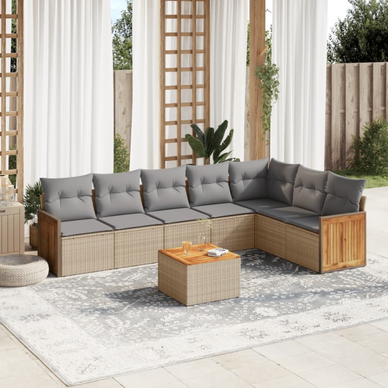 vidaXL Juego de sofás de jardín con cojines beige 8 pzas ratán PE vidaXL Juego de sofás de jardín con cojines beige 8 pzas ratán PE
