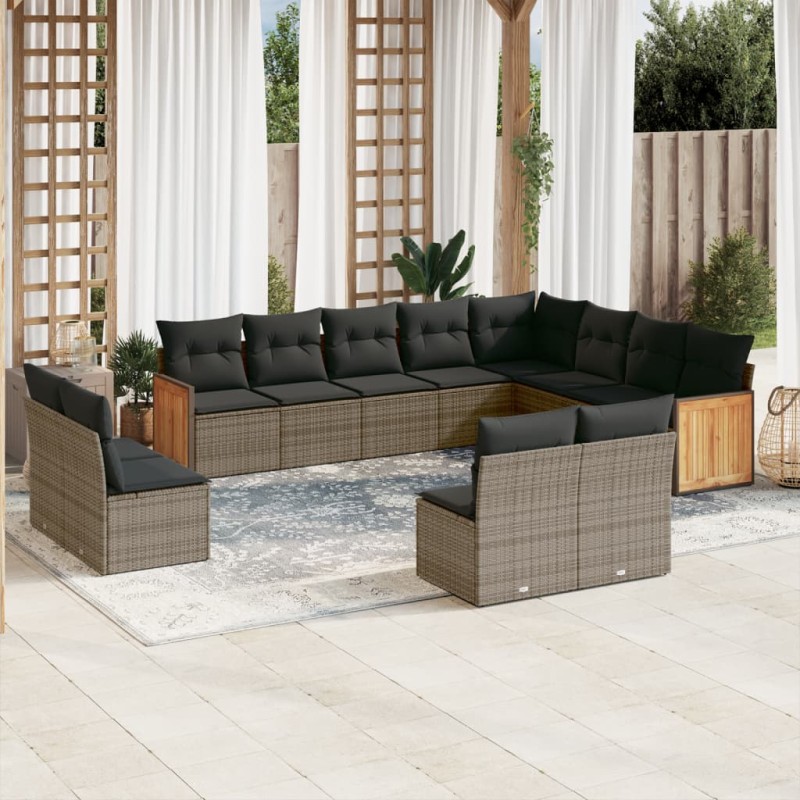 vidaXL Set de sofás de jardín 12 pzas con cojines ratán sintético gris vidaXL Set de sofás de jardín 12 pzas con cojines ratán sintético gris
