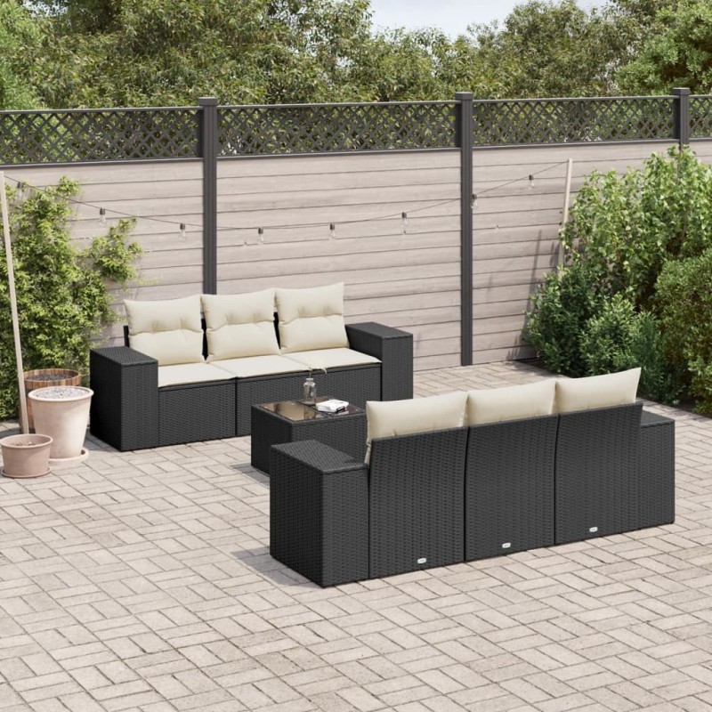 vidaXL Set de comedor de jardín 7 pzas y cojines ratán sintético negro vidaXL Set de comedor de jardín 7 pzas y cojines ratán sintético negro