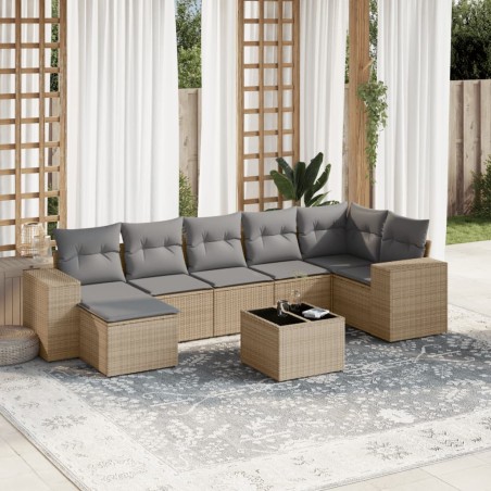 vidaXL Juego de sofás de jardín con cojines beige 8 pzas ratán PE