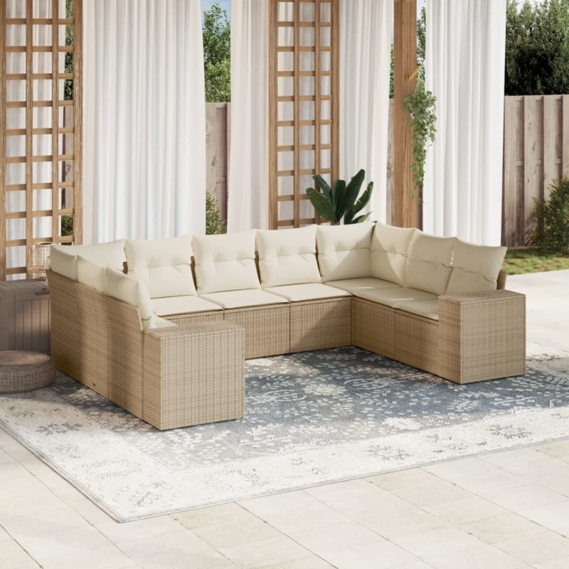 vidaXL Set de sofás de jardín 9 pzas con cojines ratán sintético beige vidaXL Set de sofás de jardín 9 pzas con cojines ratán sintético beige