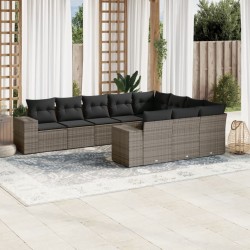vidaXL Set de sofás de jardín 10 pzas con cojines ratán sintético gris