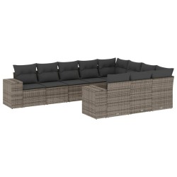 vidaXL Set de sofás de jardín 10 pzas con cojines ratán sintético gris