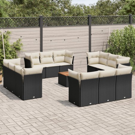 vidaXL Set de sofás de jardín y cojines 13 pzas ratán sintético negro