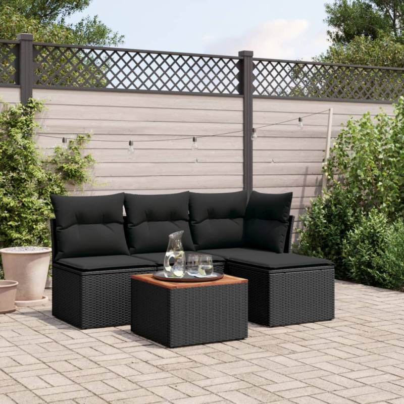 vidaXL Set de muebles de jardín 5 pzas y cojines ratán sintético negro vidaXL Set de muebles de jardín 5 pzas y cojines ratán sintético negro
