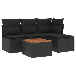 vidaXL Set de muebles de jardín 5 pzas y cojines ratán sintético negro