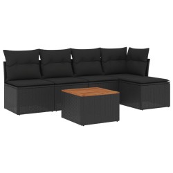 vidaXL Set de sofás de jardín 6 piezas y cojines ratán sintético negro