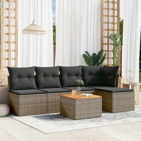 vidaXL Set de muebles de jardín 6 pzas y cojines ratán sintético gris