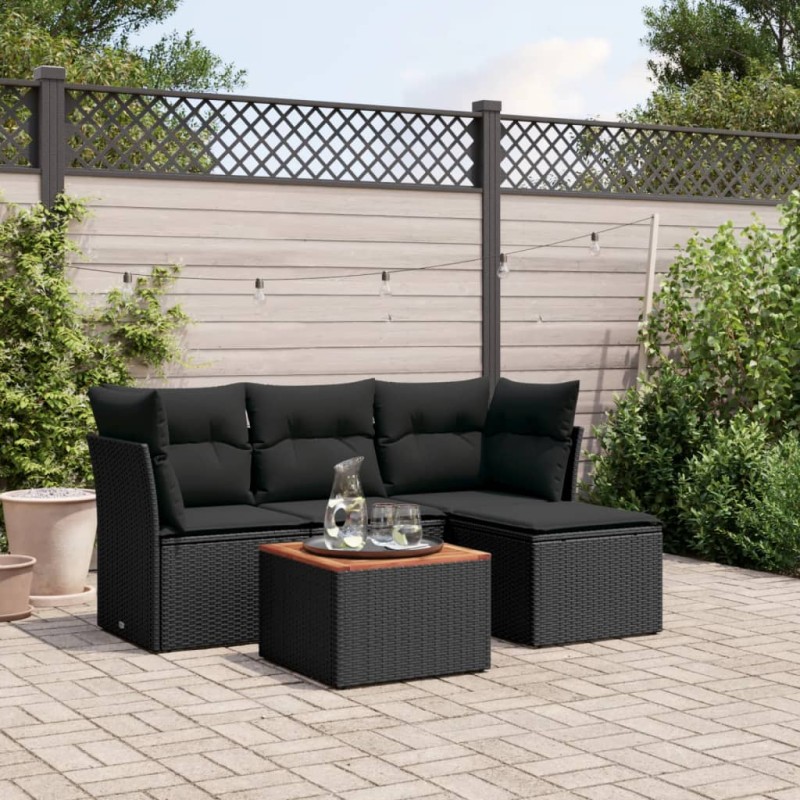 vidaXL Set de muebles de jardín 5 pzas y cojines ratán sintético negro