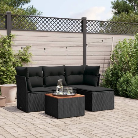 vidaXL Set de muebles de jardín 5 pzas y cojines ratán sintético negro