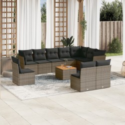 vidaXL Set de sofás de jardín 11 pzas y cojines ratán sintético gris