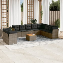 vidaXL Set de sofás de jardín 11 pzas y cojines ratán sintético gris