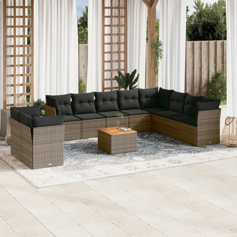 vidaXL Set de sofás de jardín 11 pzas y cojines ratán sintético gris vidaXL Set de sofás de jardín 11 pzas y cojines ratán sintético gris