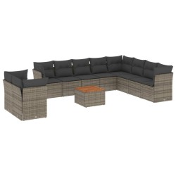 vidaXL Set de sofás de jardín 11 pzas y cojines ratán sintético gris