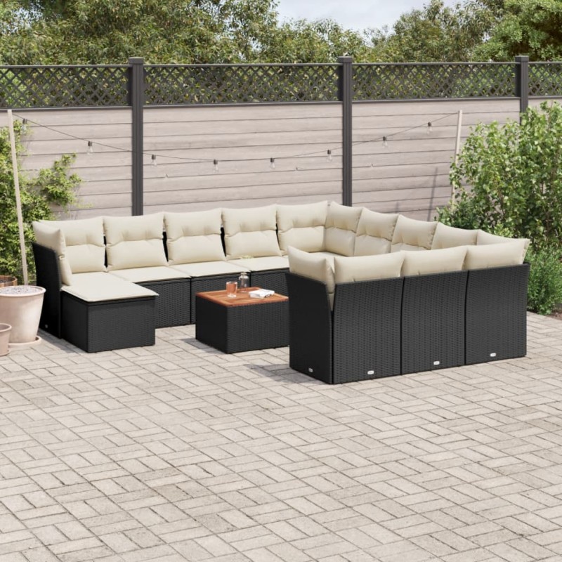 vidaXL Set de sofás de jardín y cojines 13 pzas ratán sintético negro vidaXL Set de sofás de jardín y cojines 13 pzas ratán sintético negro