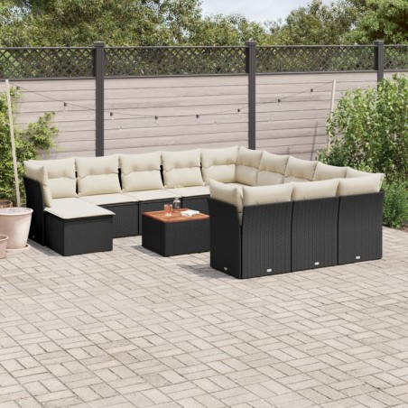 vidaXL Set de sofás de jardín y cojines 13 pzas ratán sintético negro