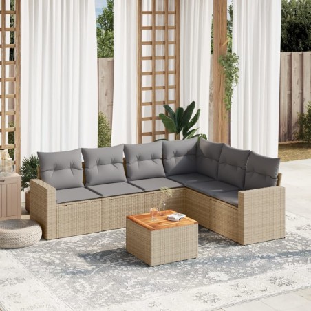 vidaXL Juego de sofás jardín con cojines beige mezcla 7 pzas ratán PE