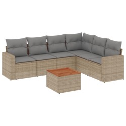vidaXL Juego de sofás jardín con cojines beige mezcla 7 pzas ratán PE