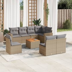 vidaXL Juego de sofás jardín con cojines beige mezcla 9 pzas ratán PE