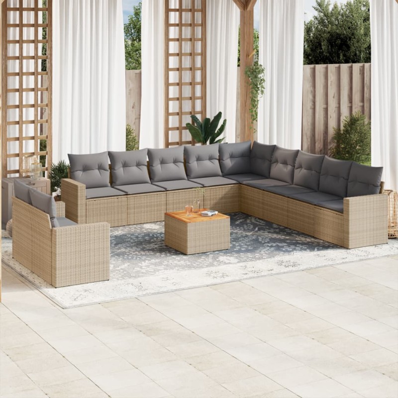 vidaXL Juego de sofás jardín con cojines beige mezcla 12 pzas ratán PE vidaXL Juego de sofás jardín con cojines beige mezcla 12 pzas ratán PE