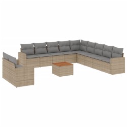 vidaXL Juego de sofás jardín con cojines beige mezcla 12 pzas ratán PE