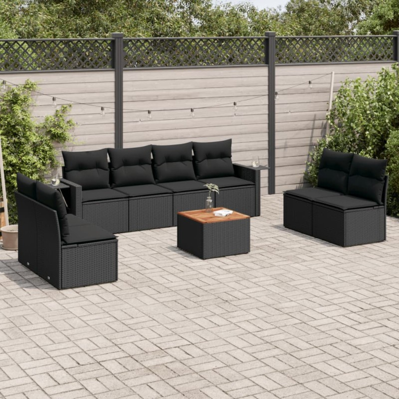 vidaXL Set de sofás de jardín 8 piezas y cojines ratán sintético negro vidaXL Set de sofás de jardín 8 piezas y cojines ratán sintético negro