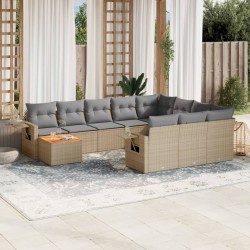 vidaXL Juego de sofás jardín con cojines beige mezcla 11 pzas ratán PE