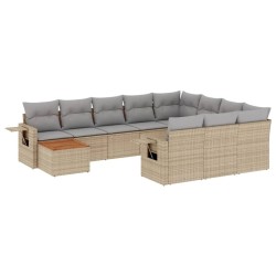 vidaXL Juego de sofás jardín con cojines beige mezcla 11 pzas ratán PE