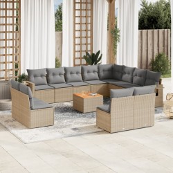 vidaXL Juego de sofás jardín con cojines beige mezcla 13 pzas ratán PE