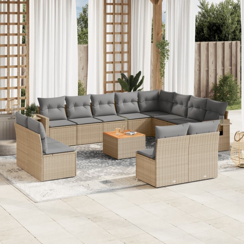 vidaXL Juego de sofás jardín con cojines beige mezcla 13 pzas ratán PE vidaXL Juego de sofás jardín con cojines beige mezcla 13 pzas ratán PE
