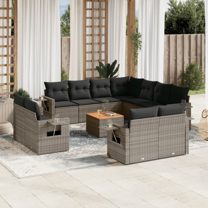 vidaXL Set de sofás de jardín 12 pzas con cojines ratán sintético gris vidaXL Set de sofás de jardín 12 pzas con cojines ratán sintético gris