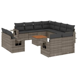 vidaXL Set de sofás de jardín 12 pzas con cojines ratán sintético gris