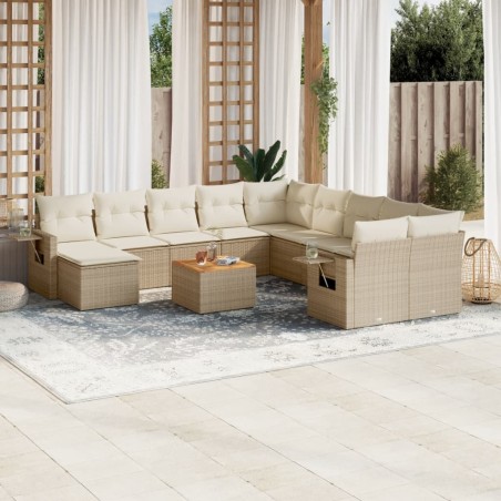 vidaXL Set sofás de jardín 14 pzas con cojines ratán sintético beige