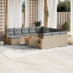 vidaXL Juego de sofás jardín con cojines beige mezcla 13 pzas ratán PE