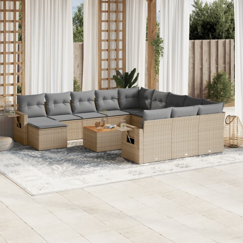 vidaXL Juego de sofás jardín con cojines beige mezcla 13 pzas ratán PE vidaXL Juego de sofás jardín con cojines beige mezcla 13 pzas ratán PE
