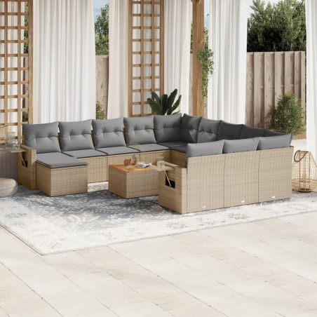 vidaXL Juego de sofás jardín con cojines beige mezcla 13 pzas ratán PE