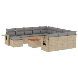 vidaXL Juego de sofás jardín con cojines beige mezcla 13 pzas ratán PE