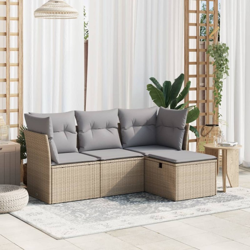 vidaXL Juego de sofás jardín con cojines beige mezcla 4 pzas ratán PE vidaXL Juego de sofás jardín con cojines beige mezcla 4 pzas ratán PE