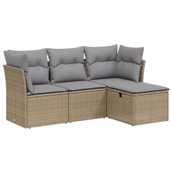 vidaXL Juego de sofás jardín con cojines beige mezcla 4 pzas ratán PE