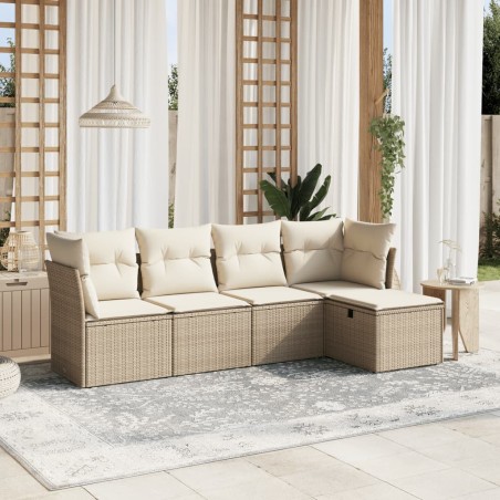 vidaXL Juego de sofás jardín con cojines 5 pzas ratán sintético beige