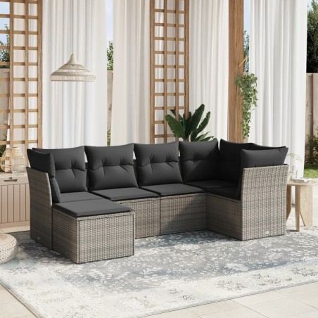 vidaXL Set de muebles de jardín 6 pzas y cojines ratán sintético gris