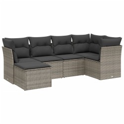 vidaXL Set de muebles de jardín 6 pzas y cojines ratán sintético gris