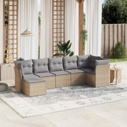 vidaXL Juego de sofás jardín con cojines beige mezcla 7 pzas ratán PE