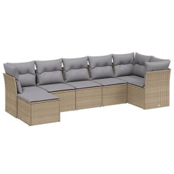 vidaXL Juego de sofás jardín con cojines beige mezcla 7 pzas ratán PE