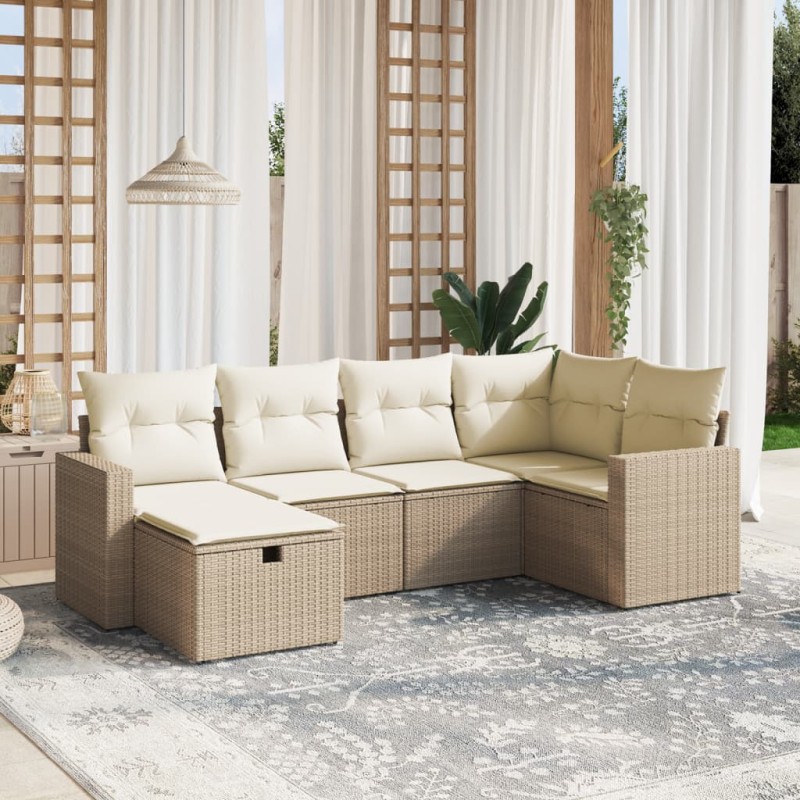 vidaXL Juego de sofás jardín con cojines 6 pzas ratán sintético beige vidaXL Juego de sofás jardín con cojines 6 pzas ratán sintético beige