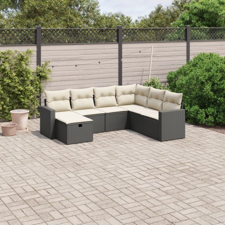vidaXL Set de comedor de jardín 7 pzas y cojines ratán sintético negro