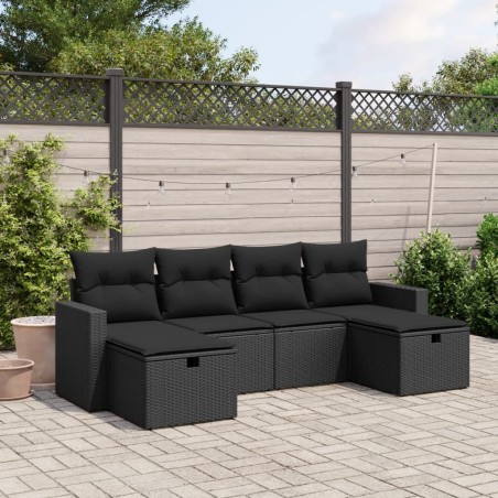 vidaXL Set de sofás de jardín 6 piezas y cojines ratán sintético negro
