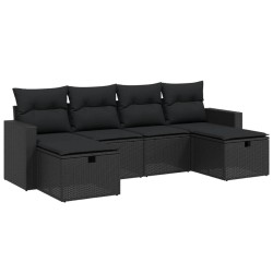 vidaXL Set de sofás de jardín 6 piezas y cojines ratán sintético negro