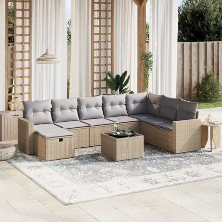 vidaXL Juego de sofás jardín con cojines beige mezcla 9 pzas ratán PE